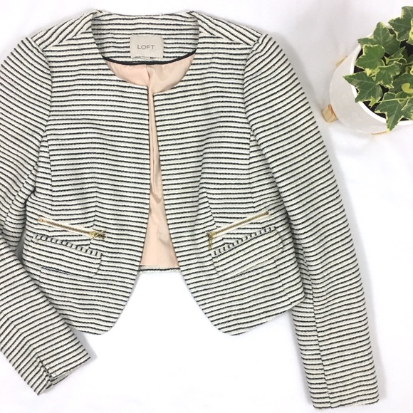 LOFT Jackets & Blazers - LOFT • Stripe Structured Open Front Cropped Blazer